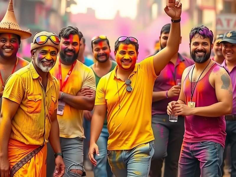 Slum Dunk Wizard Holi Hustle event with characters covered in colored powder