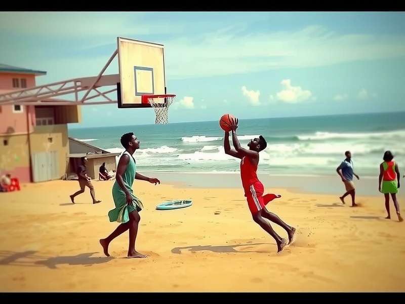 Slum Dunk Wizard Chennai Beach Court with sandy surface and ocean backdrop